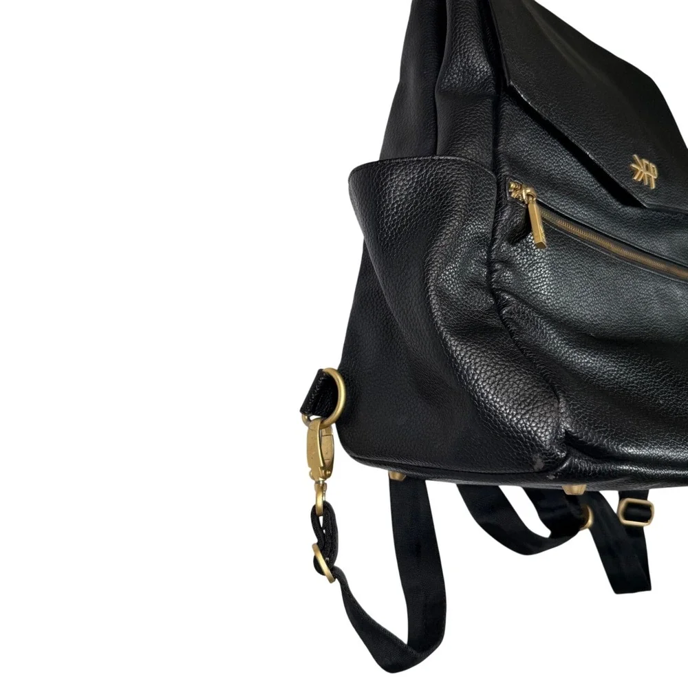 Freshly Picked Black Leather Convertible‎ Backpack Diaper Bag Gold Hardware